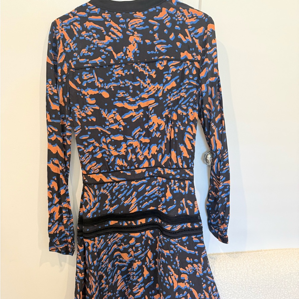 Veronica Beard Blue and Orange Ruched Sheath Dress